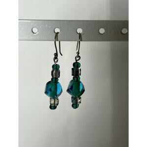 Lovely Blue Glass Beaded Dangle Earrings. 1.5”